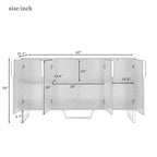 60" Modern Sideboard Kitchen Cabinet with 4 Doors, Adjustable Shelves, Marble Top, Gold Metal Legs - White Storage Buffet