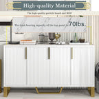 60" Modern Sideboard Kitchen Cabinet with 4 Doors, Adjustable Shelves, Marble Top, Gold Metal Legs - White Storage Buffet
