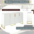 60" Modern Sideboard Kitchen Cabinet with 4 Doors, Adjustable Shelves, Marble Top, Gold Metal Legs - White Storage Buffet