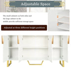 60" Modern Sideboard Kitchen Cabinet with 4 Doors, Adjustable Shelves, Marble Top, Gold Metal Legs - White Storage Buffet