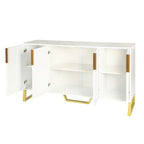 60" Modern Sideboard Kitchen Cabinet with 4 Doors, Adjustable Shelves, Marble Top, Gold Metal Legs - White Storage Buffet
