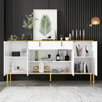 Modern Sideboard Storage Cabinet with Golden Metal Legs - Buffet Credenza for Kitchen Dining Living Room - Particle Board