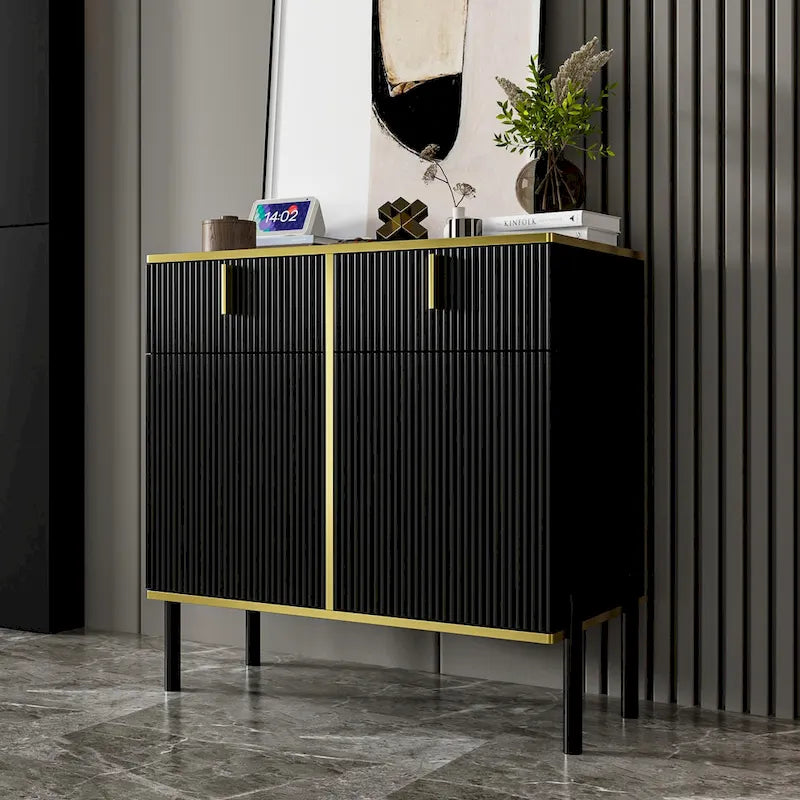 Modern Sideboard Storage Cabinet with Golden Metal Legs - Buffet Credenza for Kitchen Dining Living Room - Particle Board