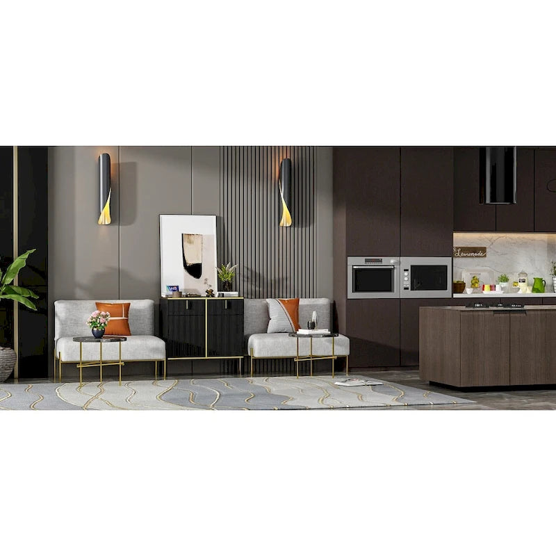 Modern Sideboard Storage Cabinet with Golden Metal Legs - Buffet Credenza for Kitchen Dining Living Room - Particle Board