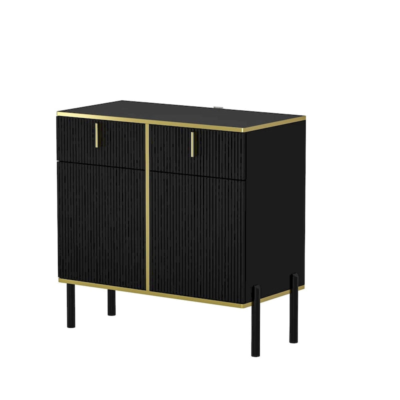 Modern Sideboard Storage Cabinet with Golden Metal Legs - Buffet Credenza for Kitchen Dining Living Room - Particle Board