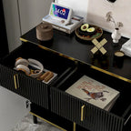 Modern Sideboard Storage Cabinet with Golden Metal Legs - Buffet Credenza for Kitchen Dining Living Room - Particle Board
