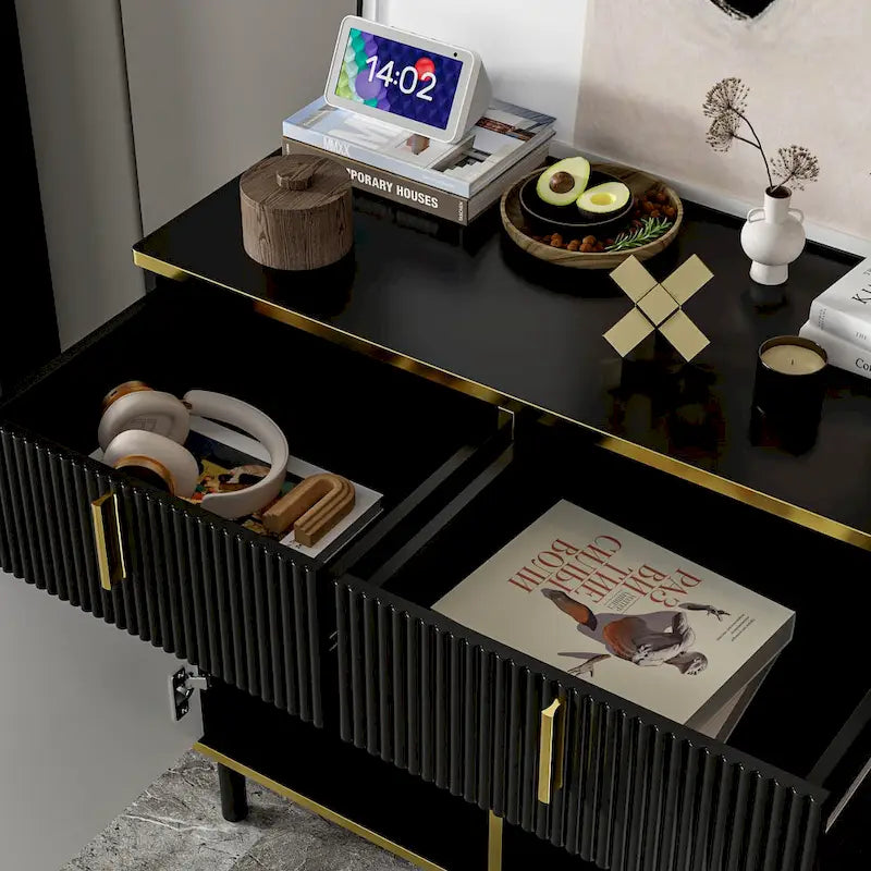 Modern Sideboard Storage Cabinet with Golden Metal Legs - Buffet Credenza for Kitchen Dining Living Room - Particle Board