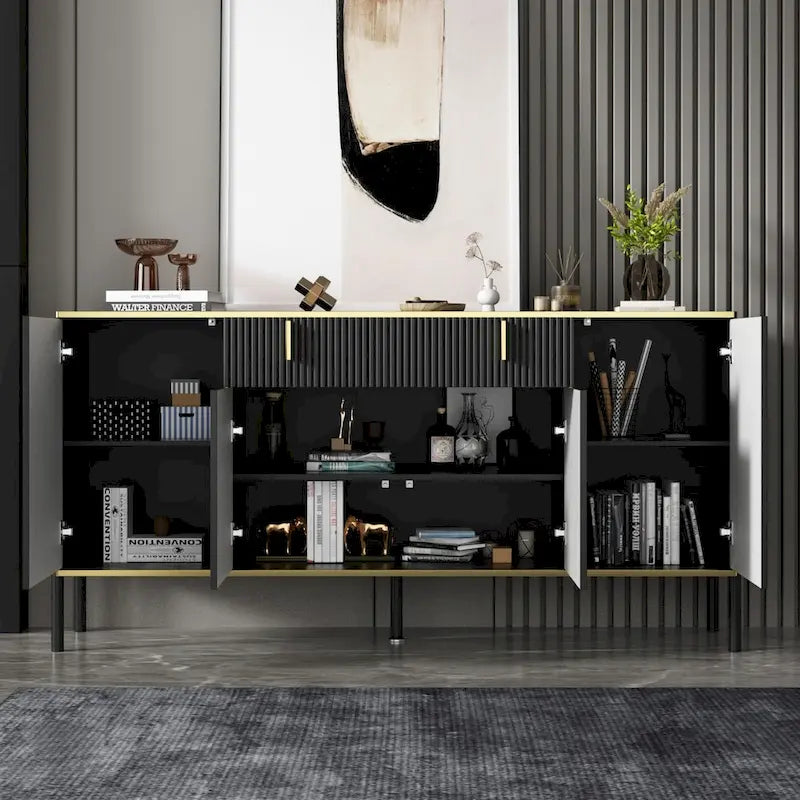 Modern Sideboard Storage Cabinet with Golden Metal Legs - Buffet Credenza for Kitchen Dining Living Room - Particle Board