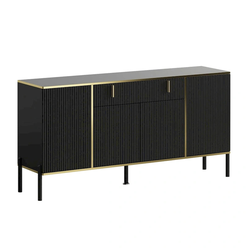 Modern Sideboard Storage Cabinet with Golden Metal Legs - Buffet Credenza for Kitchen Dining Living Room - Particle Board