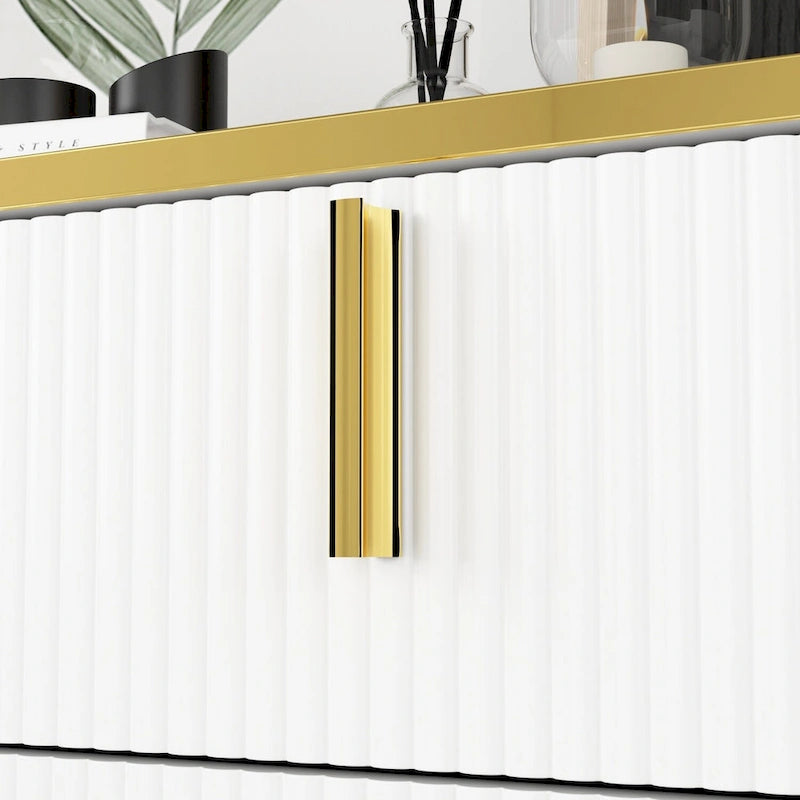 Modern Sideboard Storage Cabinet with Golden Metal Legs - Buffet Credenza for Kitchen Dining Living Room - Particle Board