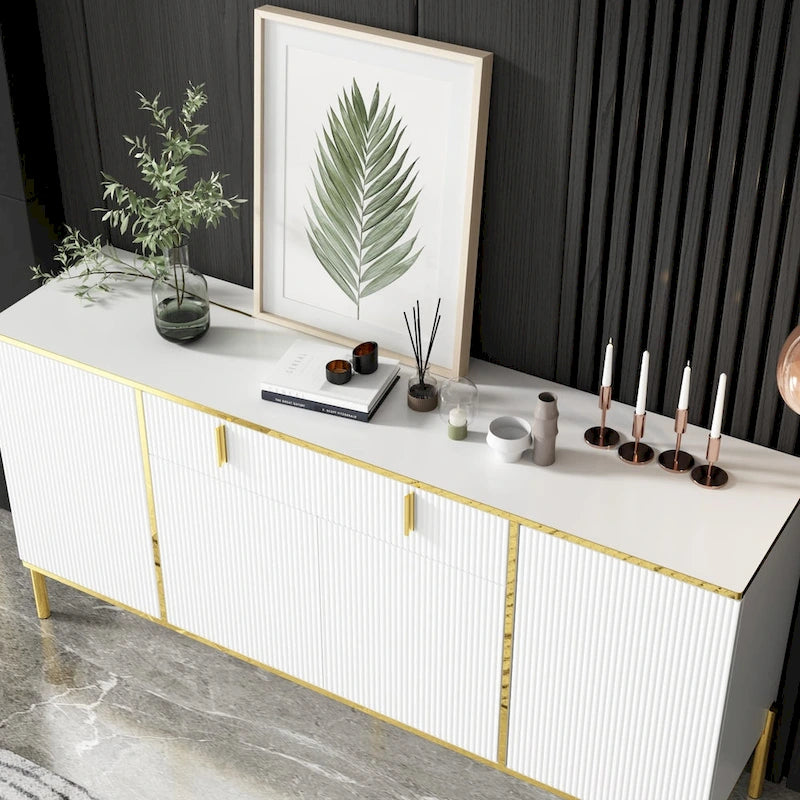 Modern Sideboard Storage Cabinet with Golden Metal Legs - Buffet Credenza for Kitchen Dining Living Room - Particle Board