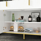 Modern Sideboard Storage Cabinet with Golden Metal Legs - Buffet Credenza for Kitchen Dining Living Room - Particle Board