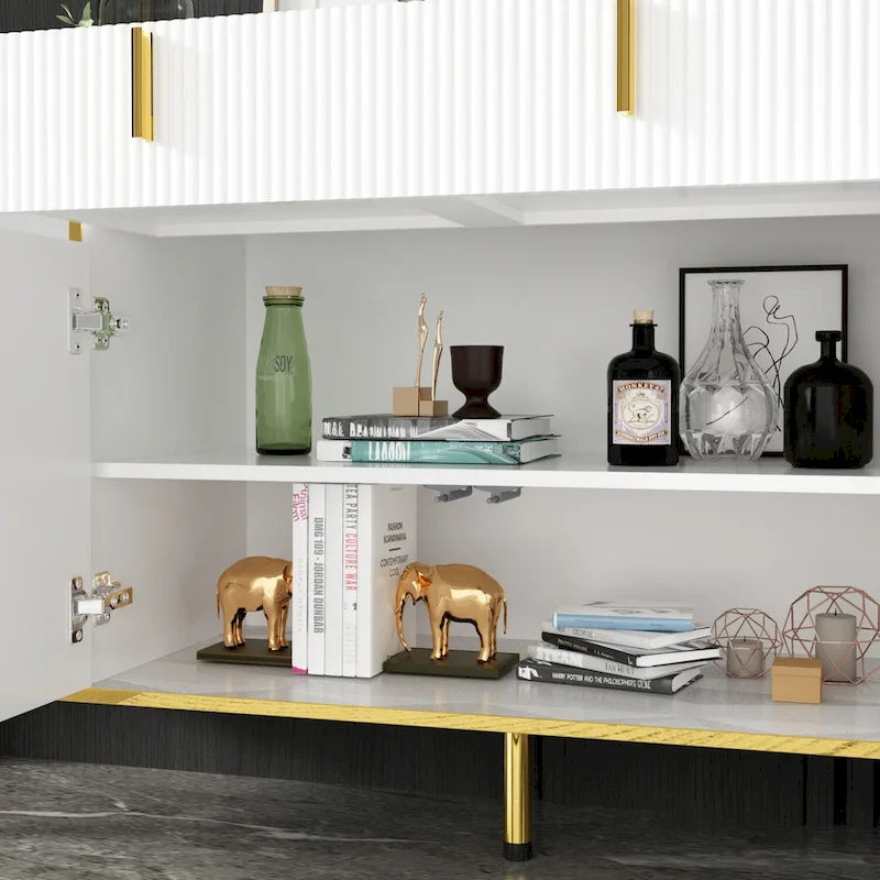 Modern Sideboard Storage Cabinet with Golden Metal Legs - Buffet Credenza for Kitchen Dining Living Room - Particle Board