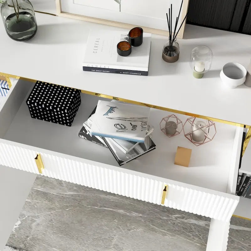 Modern Sideboard Storage Cabinet with Golden Metal Legs - Buffet Credenza for Kitchen Dining Living Room - Particle Board