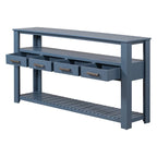 62-Inch Farmhouse Console Table with 4 Drawers, 2 Shelves, MDF Pine Wood for Entryway Living Room