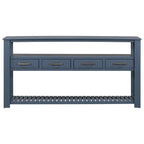 62-Inch Farmhouse Console Table with 4 Drawers, 2 Shelves, MDF Pine Wood for Entryway Living Room