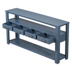 62-Inch Farmhouse Console Table with 4 Drawers, 2 Shelves, MDF Pine Wood for Entryway Living Room