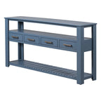62-Inch Farmhouse Console Table with 4 Drawers, 2 Shelves, MDF Pine Wood for Entryway Living Room