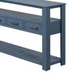 62-Inch Farmhouse Console Table with 4 Drawers, 2 Shelves, MDF Pine Wood for Entryway Living Room