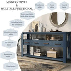 62-Inch Farmhouse Console Table with 4 Drawers, 2 Shelves, MDF Pine Wood for Entryway Living Room