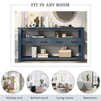 62-Inch Farmhouse Console Table with 4 Drawers, 2 Shelves, MDF Pine Wood for Entryway Living Room