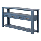 62-Inch Farmhouse Console Table with 4 Drawers, 2 Shelves, MDF Pine Wood for Entryway Living Room