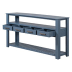 62-Inch Farmhouse Console Table with 4 Drawers, 2 Shelves, MDF Pine Wood for Entryway Living Room