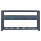 62-Inch Farmhouse Console Table with 4 Drawers, 2 Shelves, MDF Pine Wood for Entryway Living Room