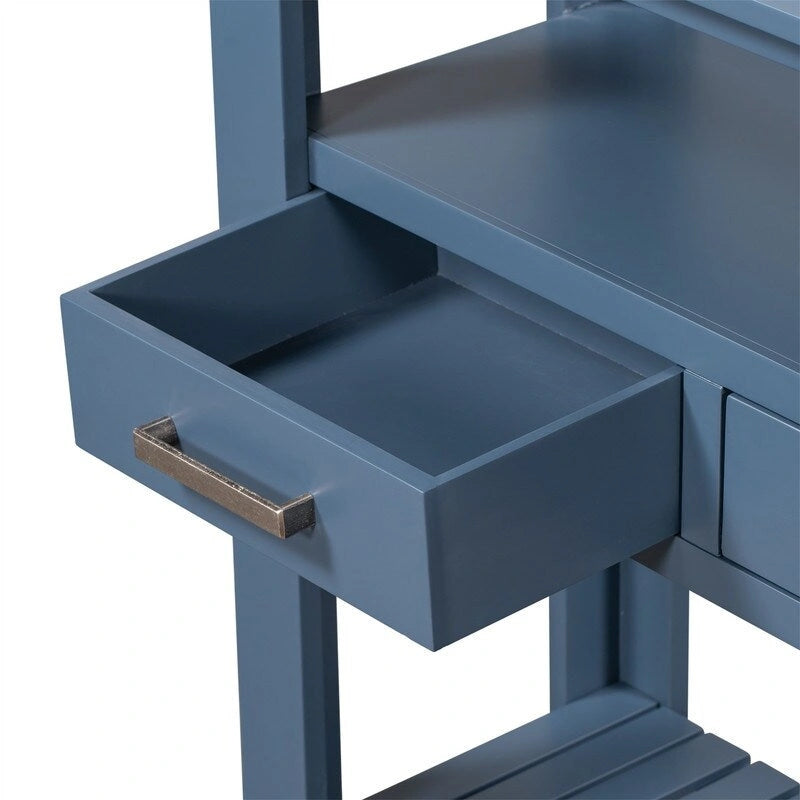 62-Inch Farmhouse Console Table with 4 Drawers, 2 Shelves, MDF Pine Wood for Entryway Living Room