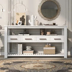 62-Inch Farmhouse Console Table with 4 Drawers, 2 Shelves, MDF Pine Wood for Entryway Living Room
