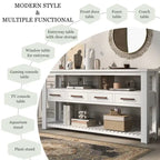 62-Inch Farmhouse Console Table with 4 Drawers, 2 Shelves, MDF Pine Wood for Entryway Living Room