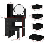 White Makeup Vanity Set with Round Mirror, 5 Drawers & 4 Shelves - 31.5" Dressing Table with Cushioned Stool