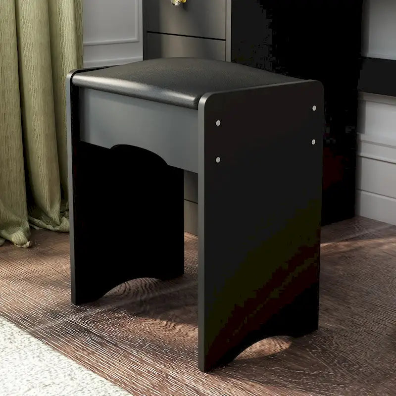 White Makeup Vanity Set with Round Mirror, 5 Drawers & 4 Shelves - 31.5" Dressing Table with Cushioned Stool