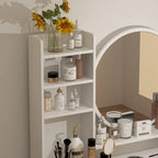 White Makeup Vanity Set with Round Mirror, 5 Drawers & 4 Shelves - 31.5" Dressing Table with Cushioned Stool