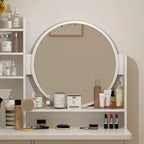 White Makeup Vanity Set with Round Mirror, 5 Drawers & 4 Shelves - 31.5" Dressing Table with Cushioned Stool