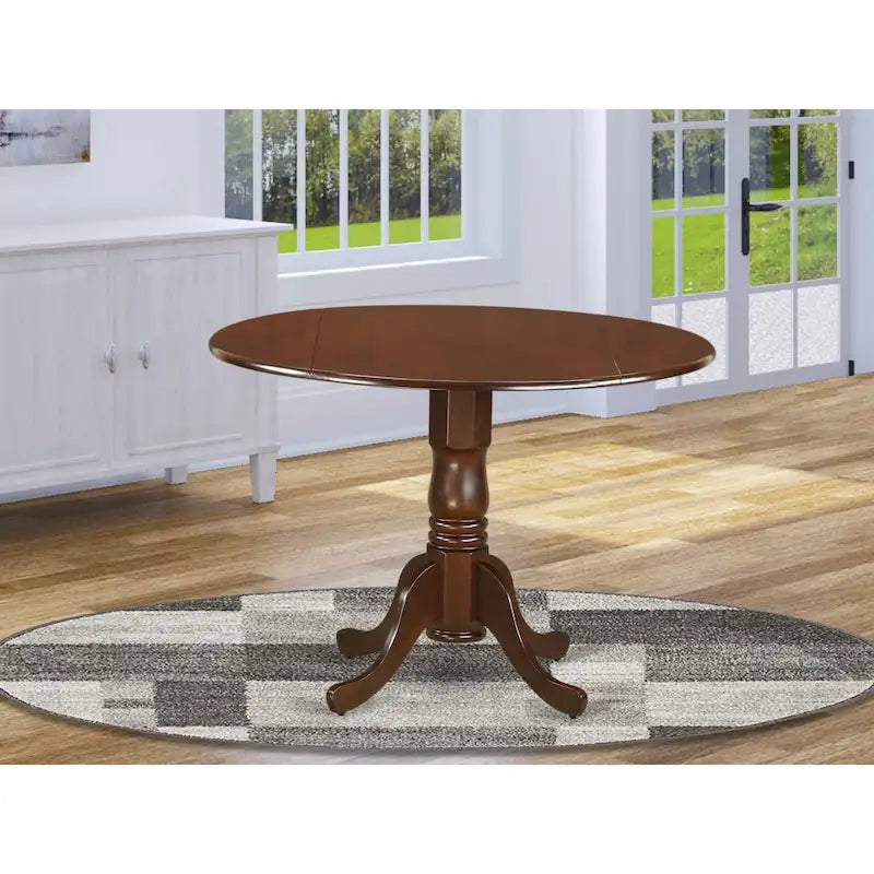 42" Round Pedestal Dining Table with Drop Leaf - Solid Rubberwood Mid-Century Modern