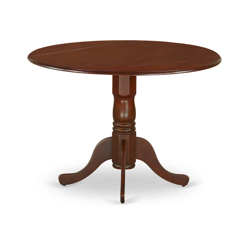 42" Round Pedestal Dining Table with Drop Leaf - Solid Rubberwood Mid-Century Modern