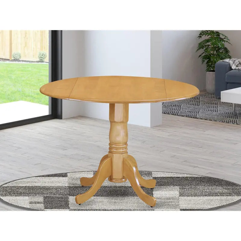 42" Round Pedestal Dining Table with Drop Leaf - Solid Rubberwood Mid-Century Modern