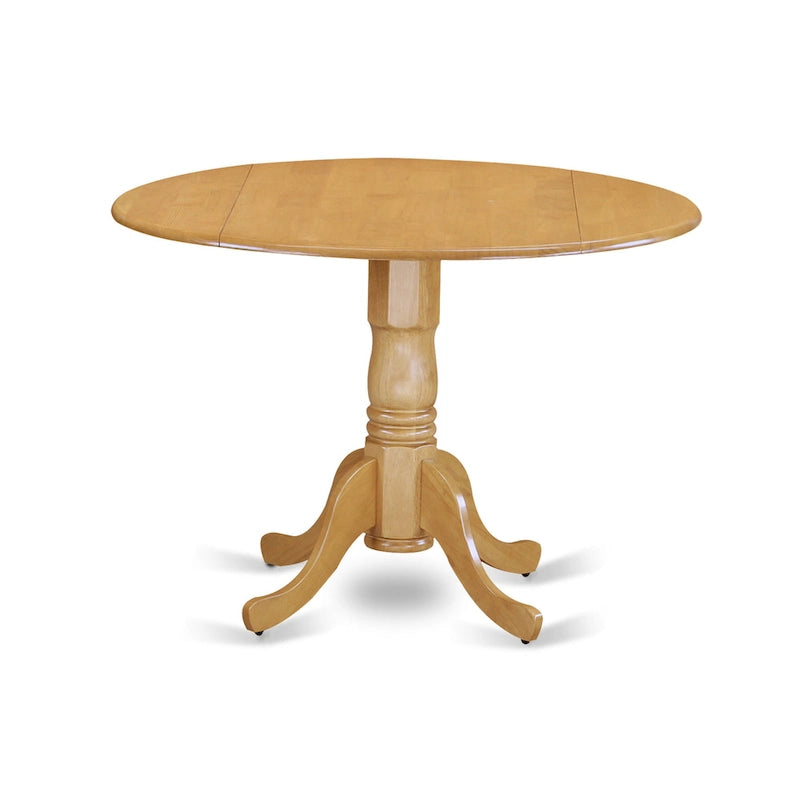 42" Round Pedestal Dining Table with Drop Leaf - Solid Rubberwood Mid-Century Modern