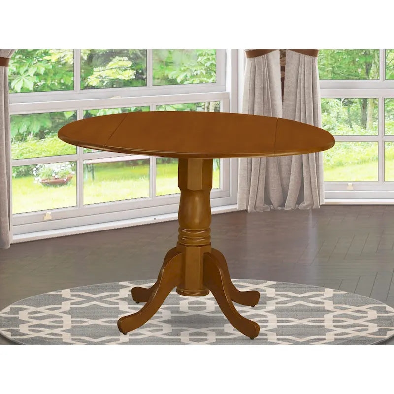 42" Round Pedestal Dining Table with Drop Leaf - Solid Rubberwood Mid-Century Modern