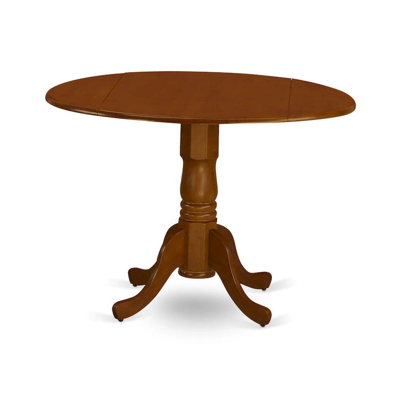 42" Round Pedestal Dining Table with Drop Leaf - Solid Rubberwood Mid-Century Modern