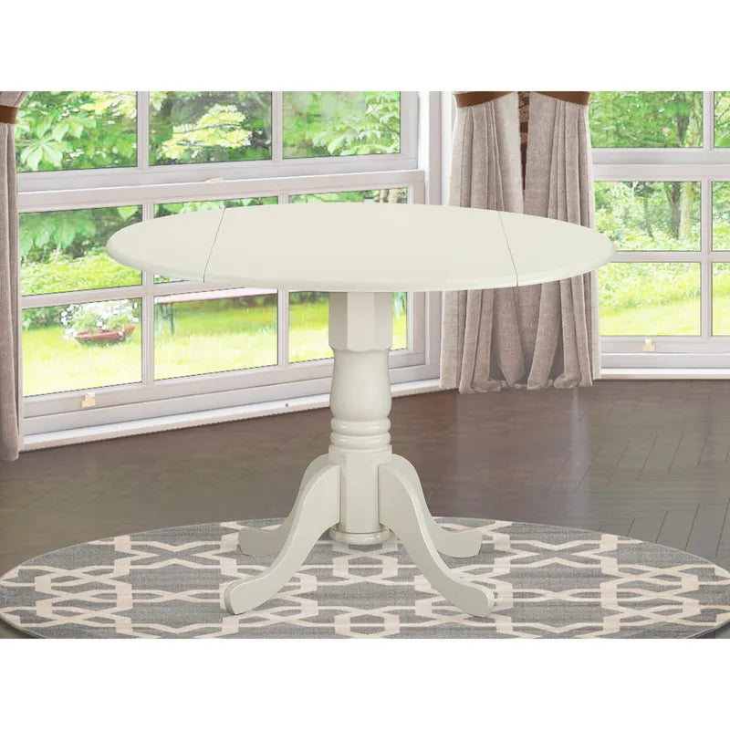 42" Round Pedestal Dining Table with Drop Leaf - Solid Rubberwood Mid-Century Modern