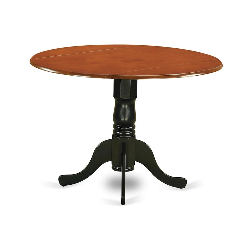 42" Round Pedestal Dining Table with Drop Leaf - Solid Rubberwood Mid-Century Modern