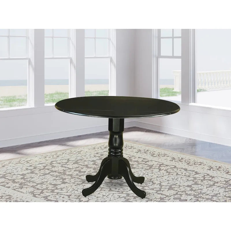42" Round Pedestal Dining Table with Drop Leaf - Solid Rubberwood Mid-Century Modern