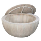 37" Round Mango Wood Coffee Table with Storage - Drum Shape White Washed Finish