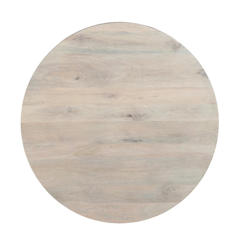 37" Round Mango Wood Coffee Table with Storage - Drum Shape White Washed Finish