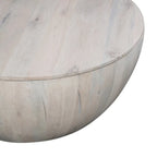 37" Round Mango Wood Coffee Table with Storage - Drum Shape White Washed Finish