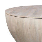 37" Round Mango Wood Coffee Table with Storage - Drum Shape White Washed Finish