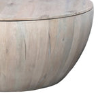 37" Round Mango Wood Coffee Table with Storage - Drum Shape White Washed Finish