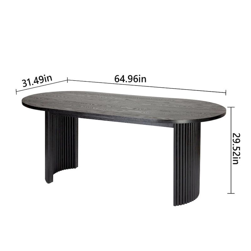 72" Oval Dining Table with Double Pedestal Base - Solid Wood Black Finish